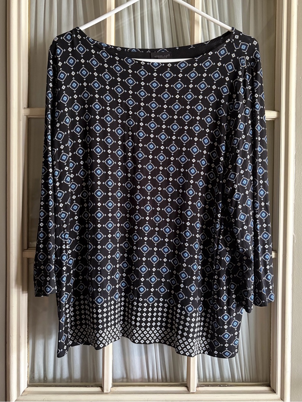 J. Jill Wearever Collection Black and Blue Diamond Pattern Top